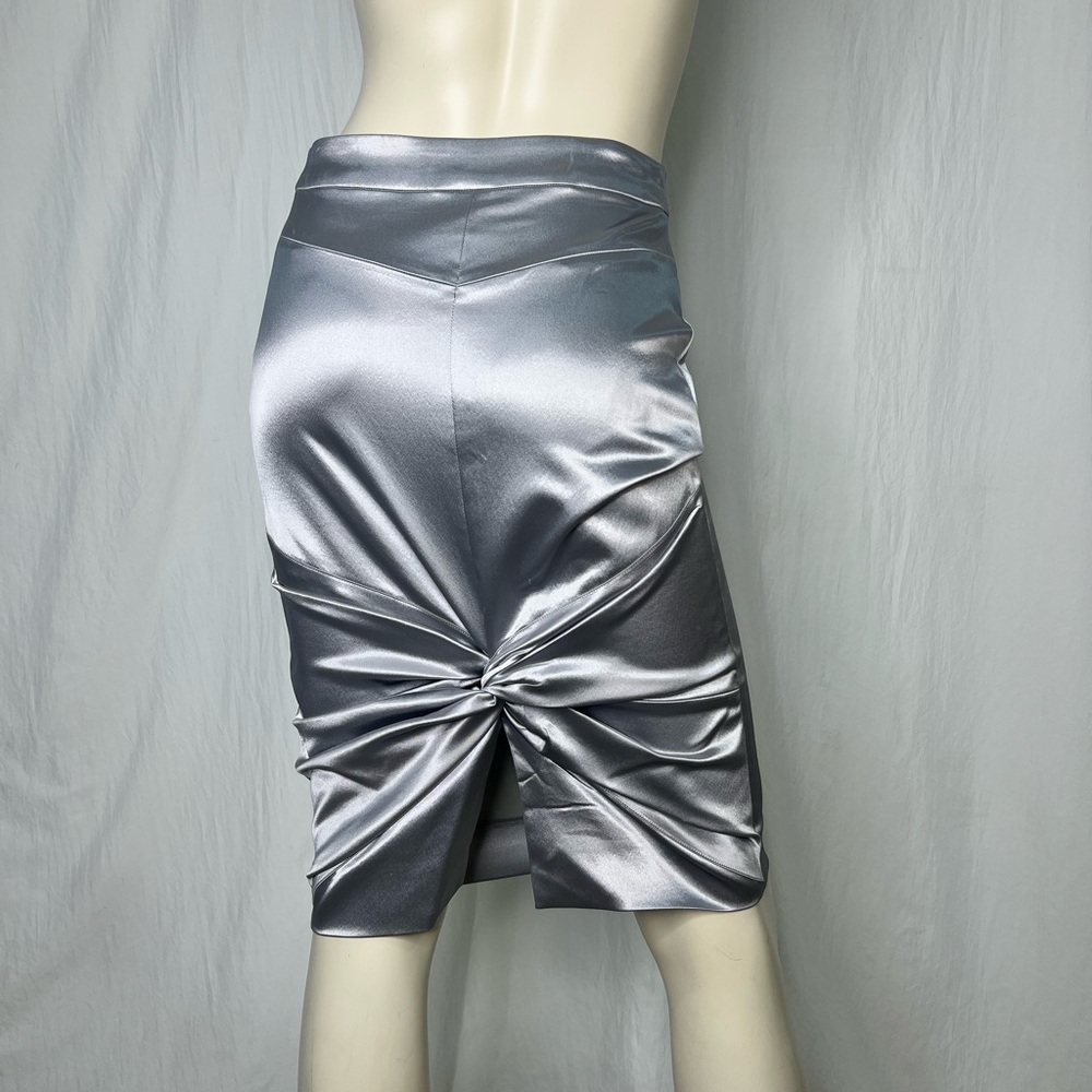 Christian Dior Vintage Gray Satin Ruched Back Knee Length Pencil Skirt